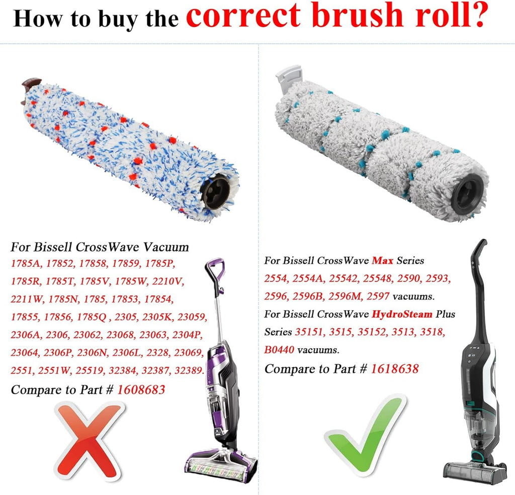 Brush ilter Replacement Parts or Bissell CrossWave HydroSteam 35151 35152 3513 3518 or CrossWave Max 2554 2590 2593 2596 Vacuum, 2 Pack 2788 Pet Brushes 2 Pack 2787 Multi-Surace Brushes 4 P