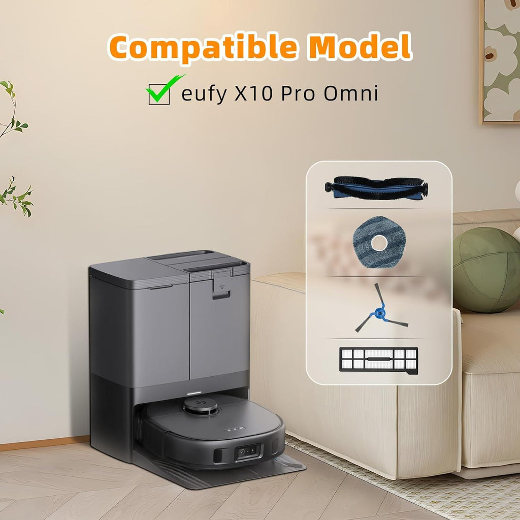 22 Pack Replacement Accessories or euy X10 Pro Omni Robot Vacuum Cleaner, 2 Mainbrush 4 ilter 6 Dust Bag 4 Mop Pads 4 Sidebrush 1 Cleaning Brush 1 Screwdriver