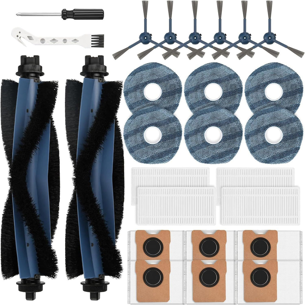 26 Pack Replacement Accessories Compatible with euy Vacuum Omni C20, 2 Mainbrush 4 ilter 6 Dust Bags 6 Mop Pads 6 Sidebrush 1 Cleaning Brush 1 Screwdriver