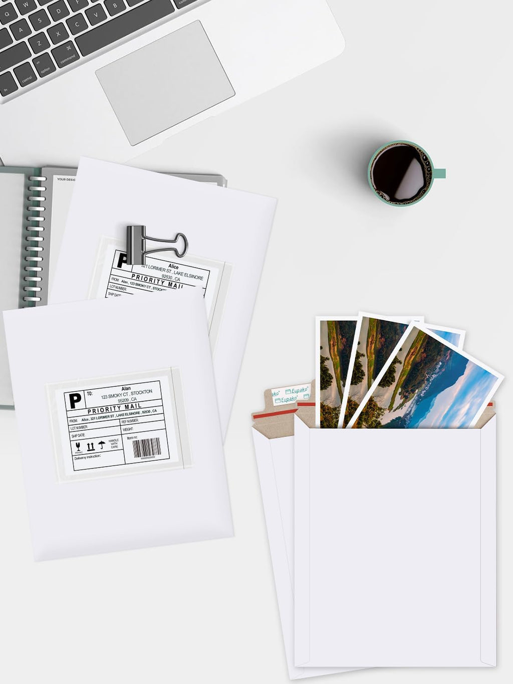Eupako 9x11.5" 25 Pack Photo Document Mailer White Stay Flat Self-Seal Cardboard Envelopes for CDs, Pictures, Documents, 9.25 x 11.75 Inches