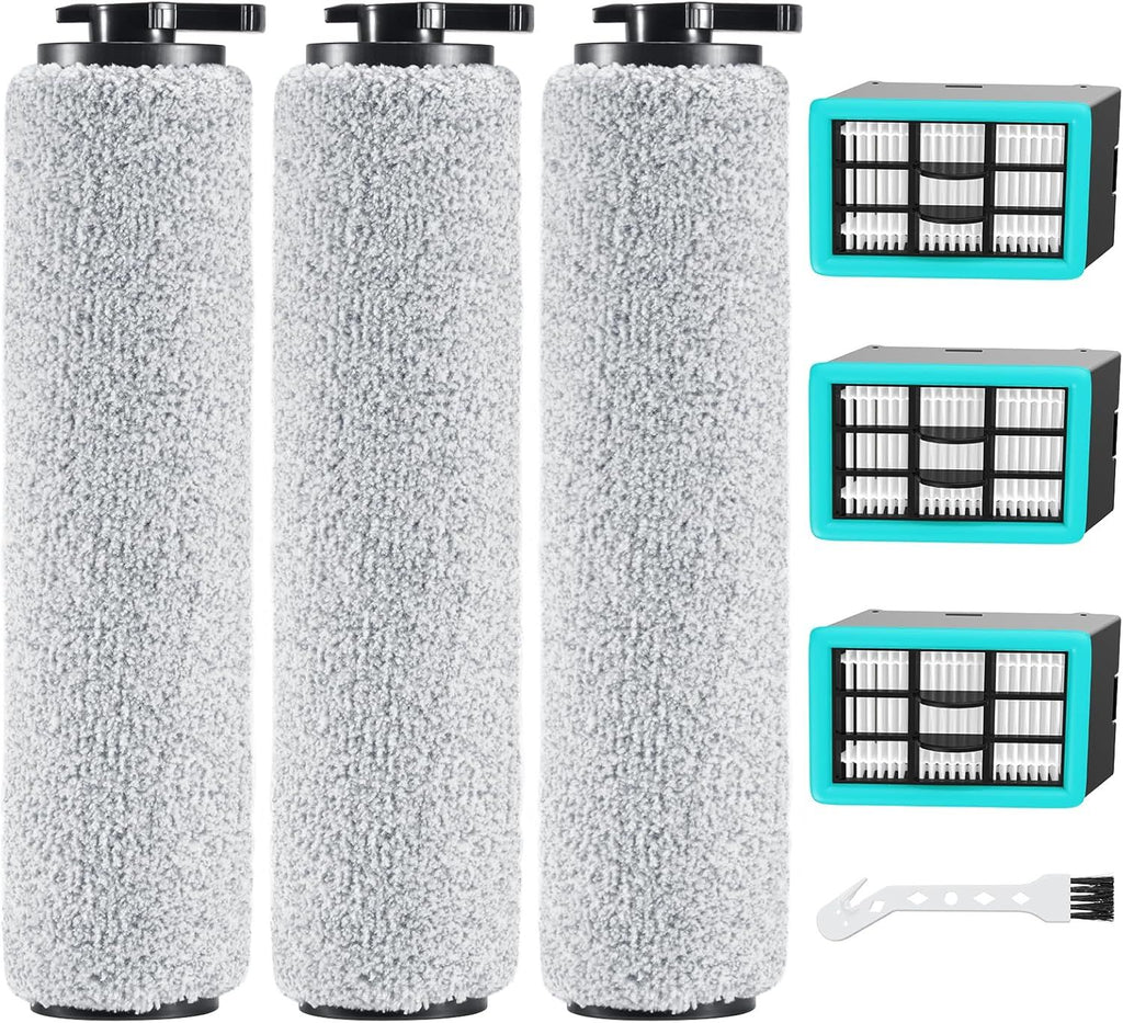 6-pack 3831 Vacuum Cleaner Brush Roll+ ilter Replacement Parts or Bissell Crosswave H2/3845N/3831 loor Scrubber, 3 Brush Rolls+3 ilters