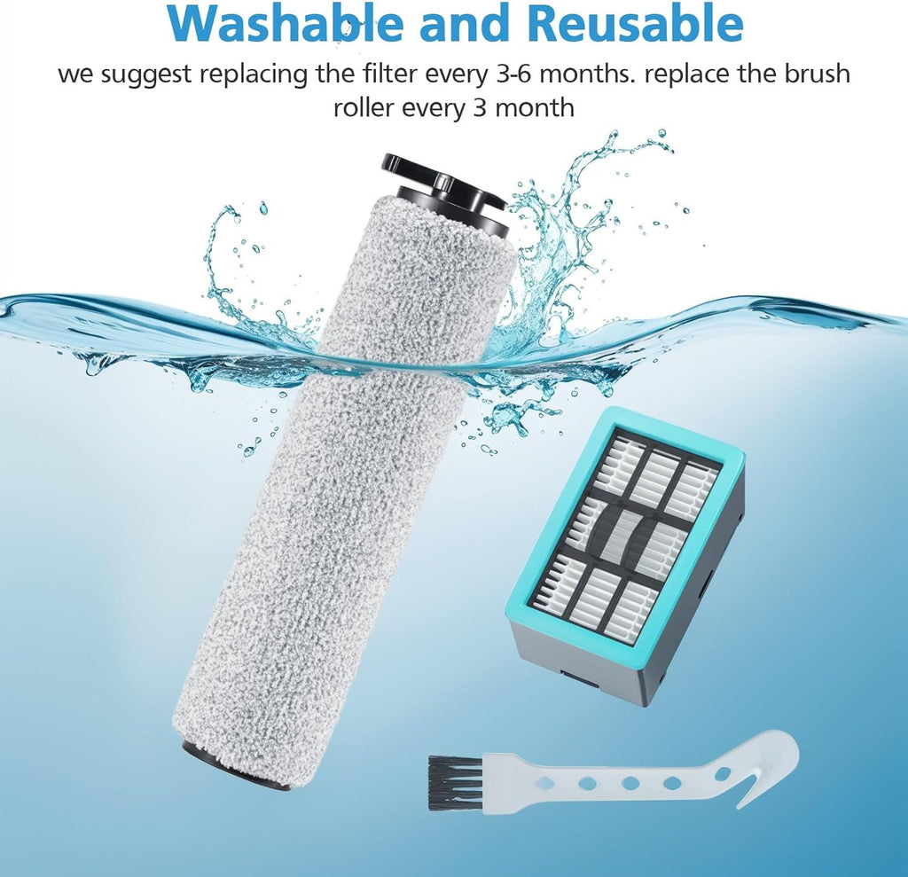 6-pack 3831 Vacuum Cleaner Brush Roll+ ilter Replacement Parts or Bissell Crosswave H2/3845N/3831 loor Scrubber, 3 Brush Rolls+3 ilters
