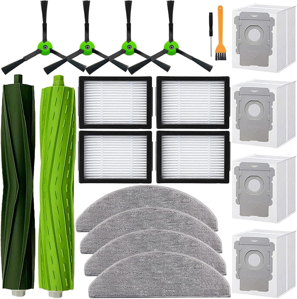 Replacement Parts Accessories or iRobot Roomba Combo i5, i5+, j5, j5+ Robot Vacuum Cleaner, 1 Set o Roller Brush & 4 ilters & 4 Mop Pads & 4 Vacuum Bags & 4 Side Brushes