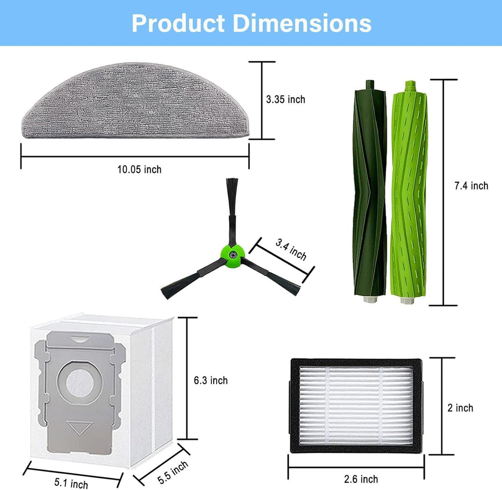 Replacement Parts Accessories or iRobot Roomba Combo i5, i5+, j5, j5+ Robot Vacuum Cleaner, 1 Set o Roller Brush & 4 ilters & 4 Mop Pads & 4 Vacuum Bags & 4 Side Brushes