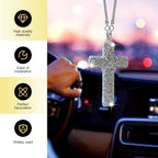 Car Hanging Ornament, Bling Cross Faith Pendant, Rhinestones-Embedded Rust-Proof Hip Hop Rearview Mirror Decoration Charm, Universal Personality Interior Accessory for Most Cars (Silver)