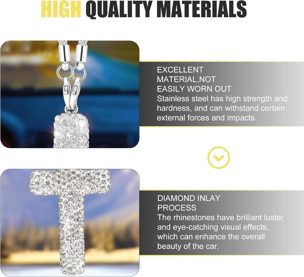 Car Hanging Ornament, Bling Cross Faith Pendant, Rhinestones-Embedded Rust-Proof Hip Hop Rearview Mirror Decoration Charm, Universal Personality Interior Accessory for Most Cars (Silver)