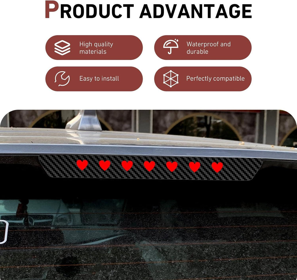 Car Third Brake Light Decal, Cute Hollow Out Love High Mount Stop Light Sticker, Waterproof Self-adhesive Taillight Overlay, Universal Decorative Part for Car SUV Truck (Carbon Fiber Black)