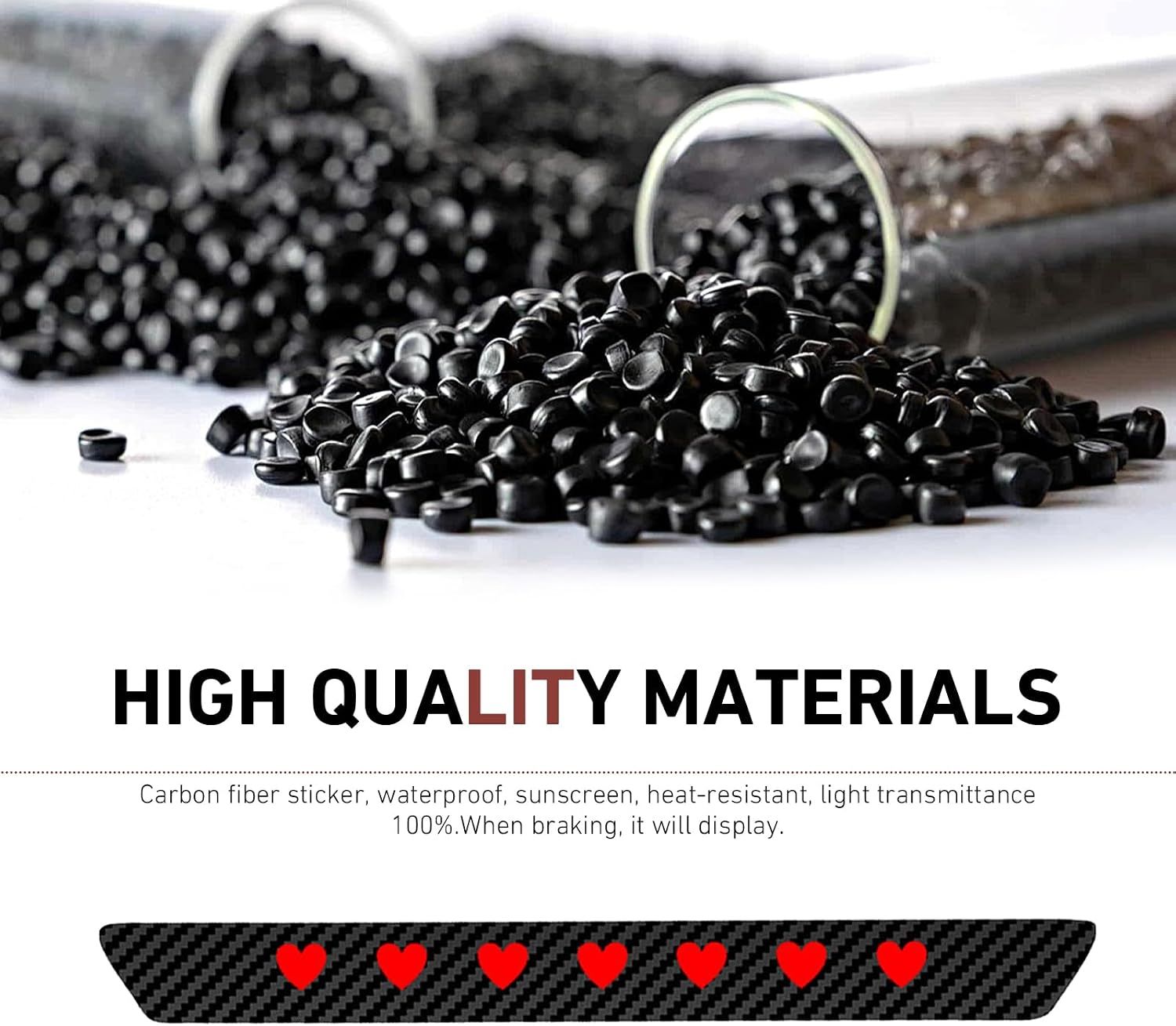 Car Third Brake Light Decal, Cute Hollow Out Love High Mount Stop Light Sticker, Waterproof Self-adhesive Taillight Overlay, Universal Decorative Part for Car SUV Truck (Carbon Fiber Black)