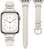 Slim Leather Band Compatible with Apple Watch Bands for Women 40mm 38mm 41mm 42mm 44mm 45mm 46mm, Top Grain Leather Band with DC-shaped Buckle for iWatch Band Series 11 10 9 8 7 6 5 4 3 2 1 SE