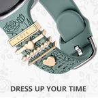 Flower Engraved Bands Compatible with Samsung Galaxy Watch 8 Band 40mm 44mm/Galaxy Watch 8 Classic 46mm, Soft Silicone Replacement Strap with Fancy Decorative Charms Accessories for Women