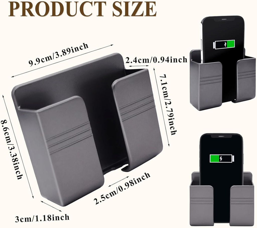2 Pcs Wall Mount Phone Holder with Adhesive Phone Stand with Data Cable Receiving Hole, Charger Remote Control Storage Box for Bedroom, Kitchen, Bathroom, Office (Gray)