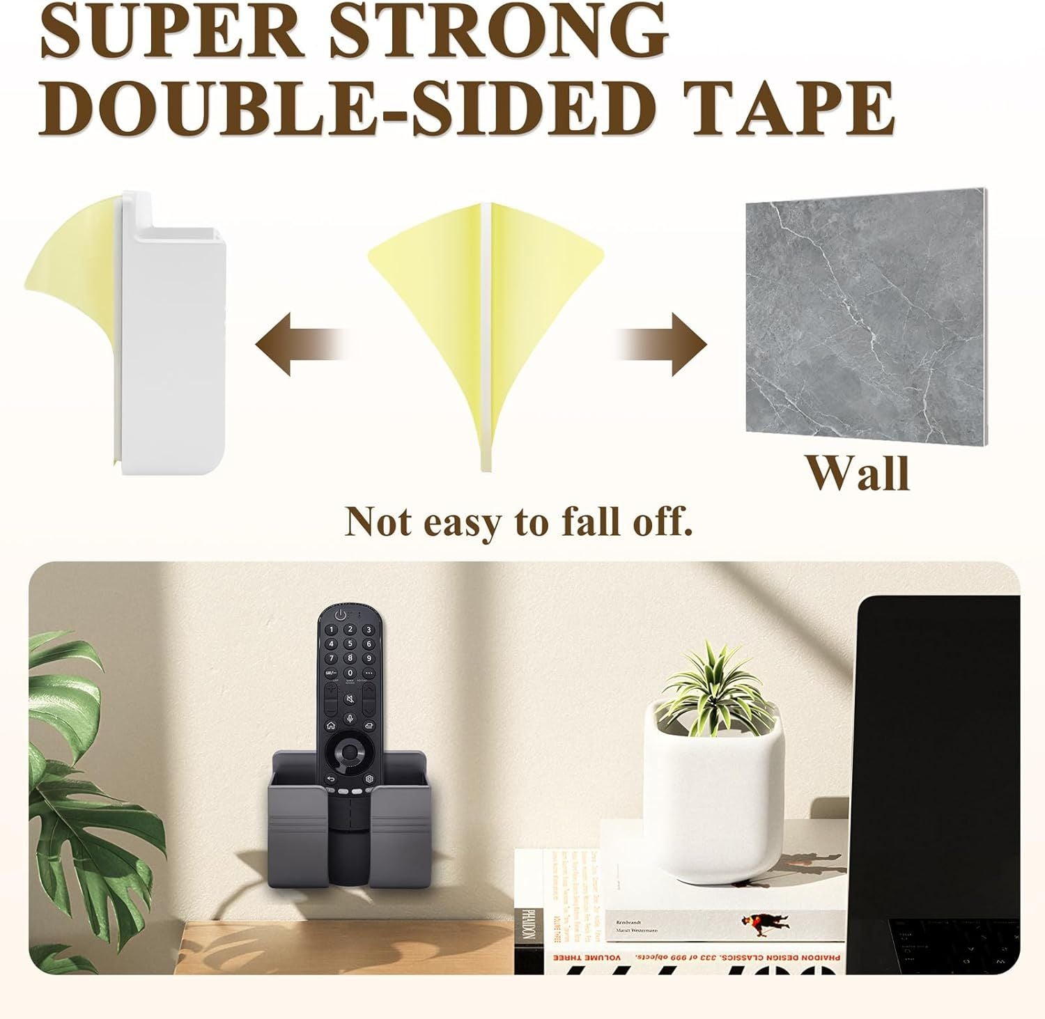 2 Pcs Wall Mount Phone Holder with Adhesive Phone Stand with Data Cable Receiving Hole, Charger Remote Control Storage Box for Bedroom, Kitchen, Bathroom, Office (Gray)