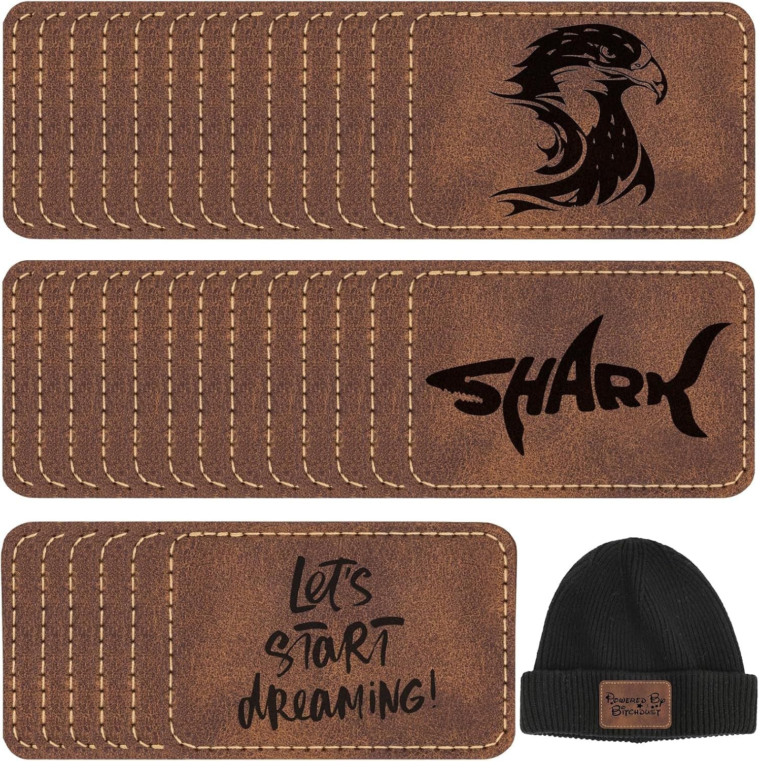 50 Pack Blank Leatherette Hat Patch with Adhesive, Rectangle Laserable Leatherette Patch, Faux Leather Patches for Hats Custom Fabric Repair Sew Laser Supplies (Chestnut, 3 x 2 Inches)