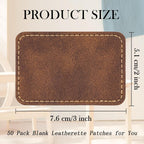 50 Pack Blank Leatherette Hat Patch with Adhesive, Rectangle Laserable Leatherette Patch, Faux Leather Patches for Hats Custom Fabric Repair Sew Laser Supplies (Chestnut, 3 x 2 Inches)
