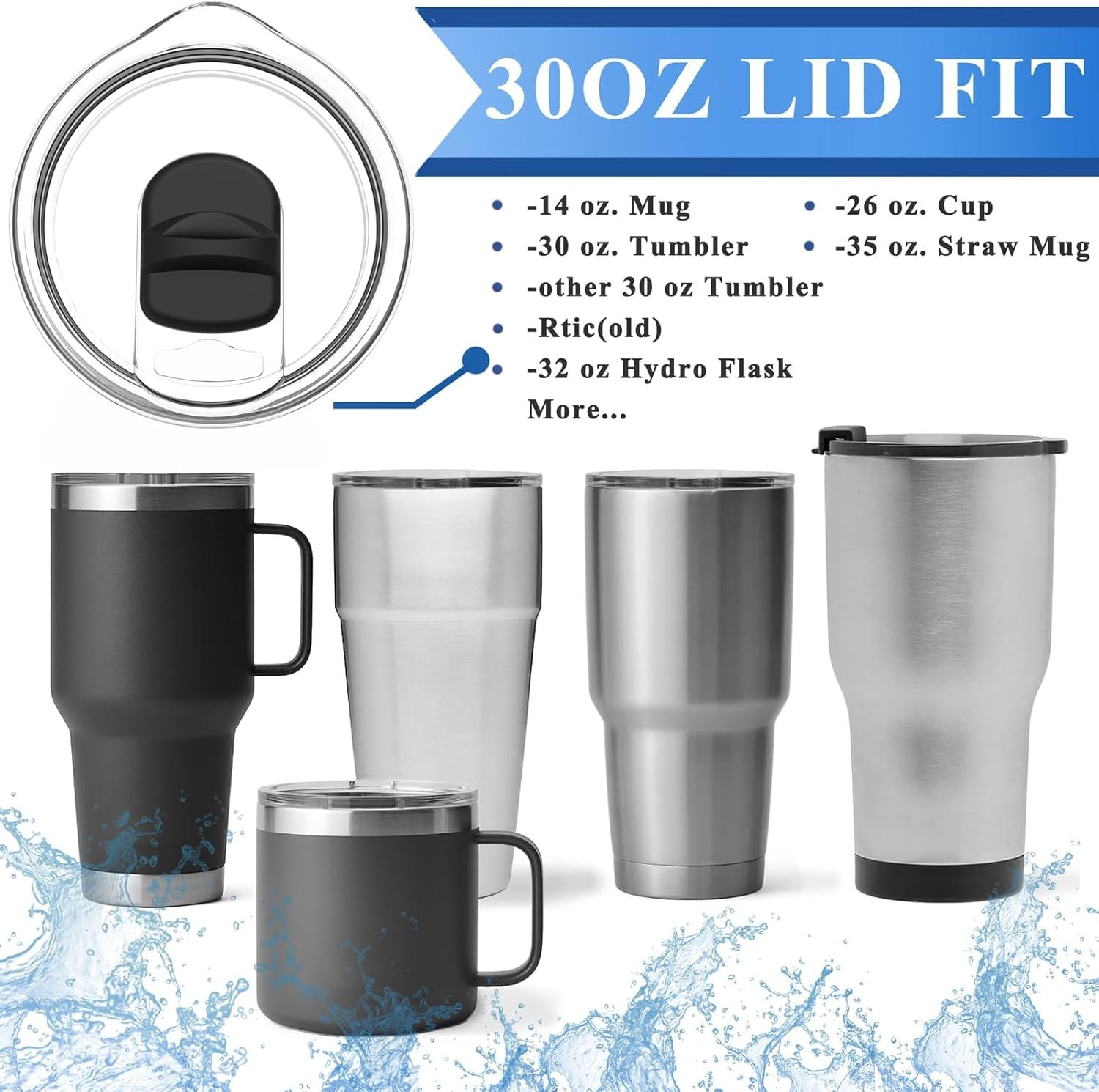 30 oz Tumbler Lid for YETI Rambler Magnetic Slider Lid Splash Resistant Replacement Lid for 30 oz Tumbler, 14 oz Mug and 35 oz Straw Mug, Ozark Trail Old Style RTIC Ember 14 oz, BPA Free (2 Pack)