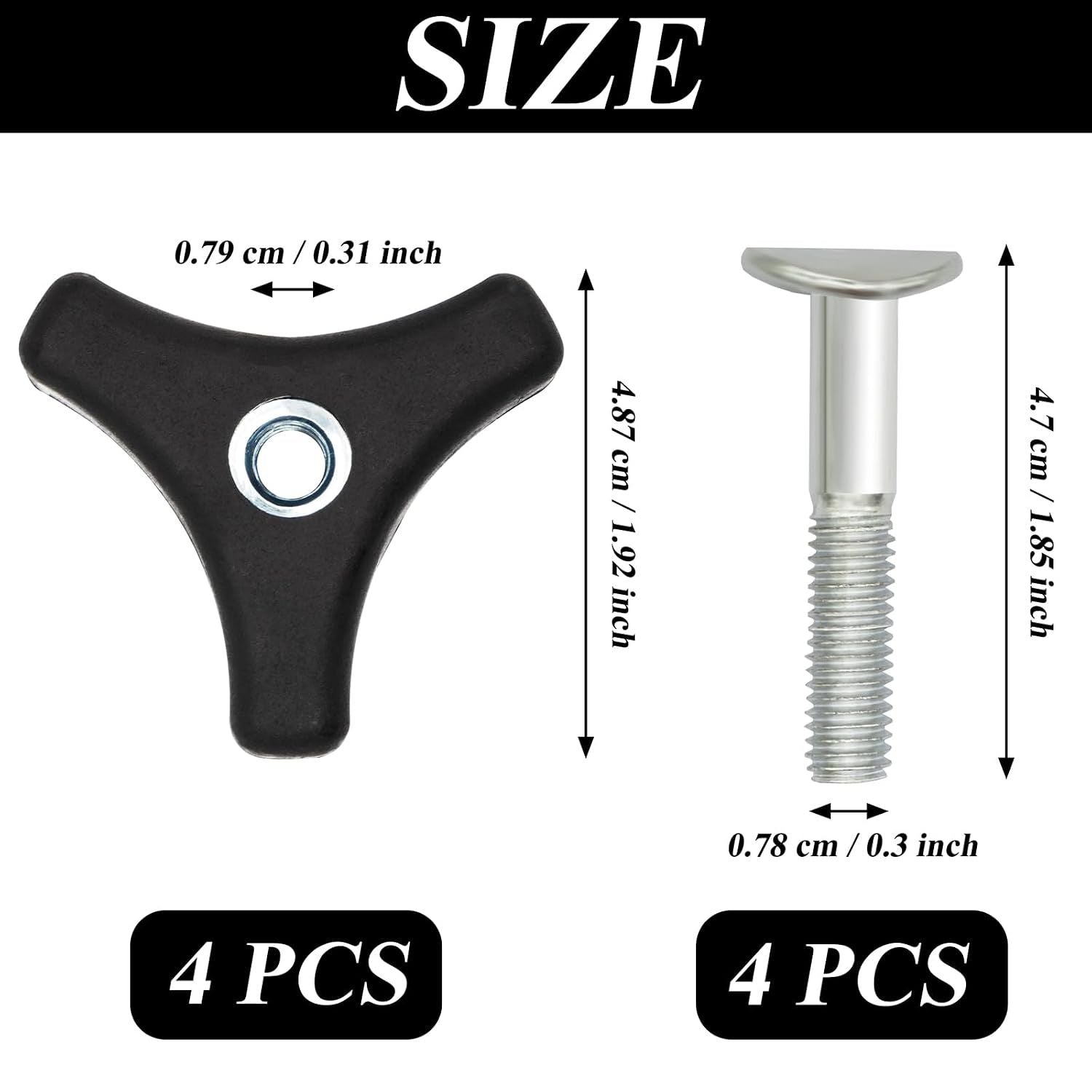 4 Sets Lawn Mower Handle Bolts, Triangle Knob Handle Screw Bolt, Universal Lawnmowers Handle Wing Nut and Bolt, for Honda & Most Lawn Mower Machine Accessories Supplies