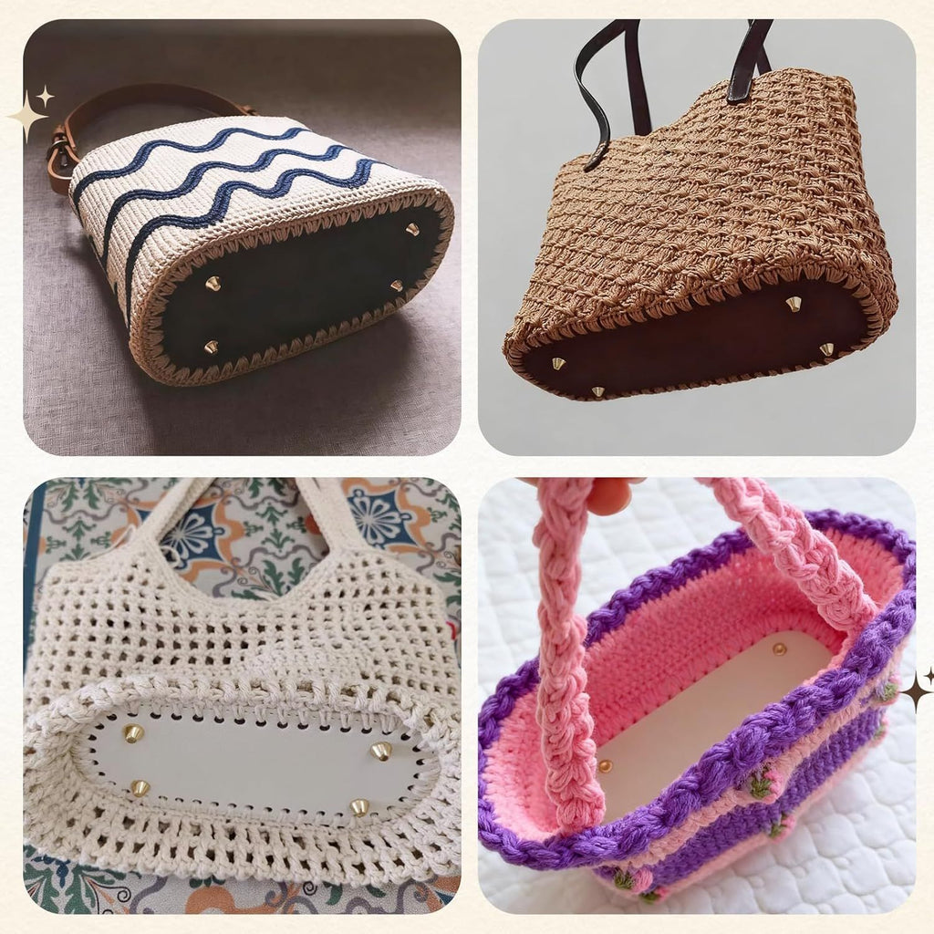 5 PCS Bag Bases 8.6" x 3.9" Purse Bottoms for Crochet Bags with 2 PCS Crochet Hook 5 Colors Leather Purse Bottoms for DIY Bags Making Supplies Kit Knitting