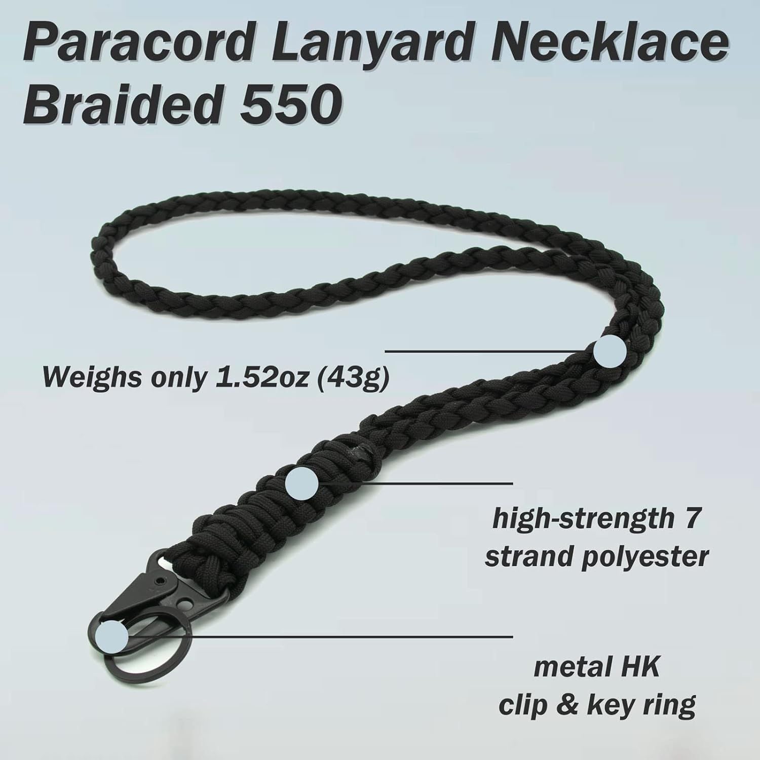 2 Pieces Heavy Duty Paracord Lanyard Braided 550 Necklace Keychains Whistles Wrist Strap Parachute Rope for Outdoor Activities, Camera, ID Card Badge Holder, Wallet and Keys (Black + Olive Green)