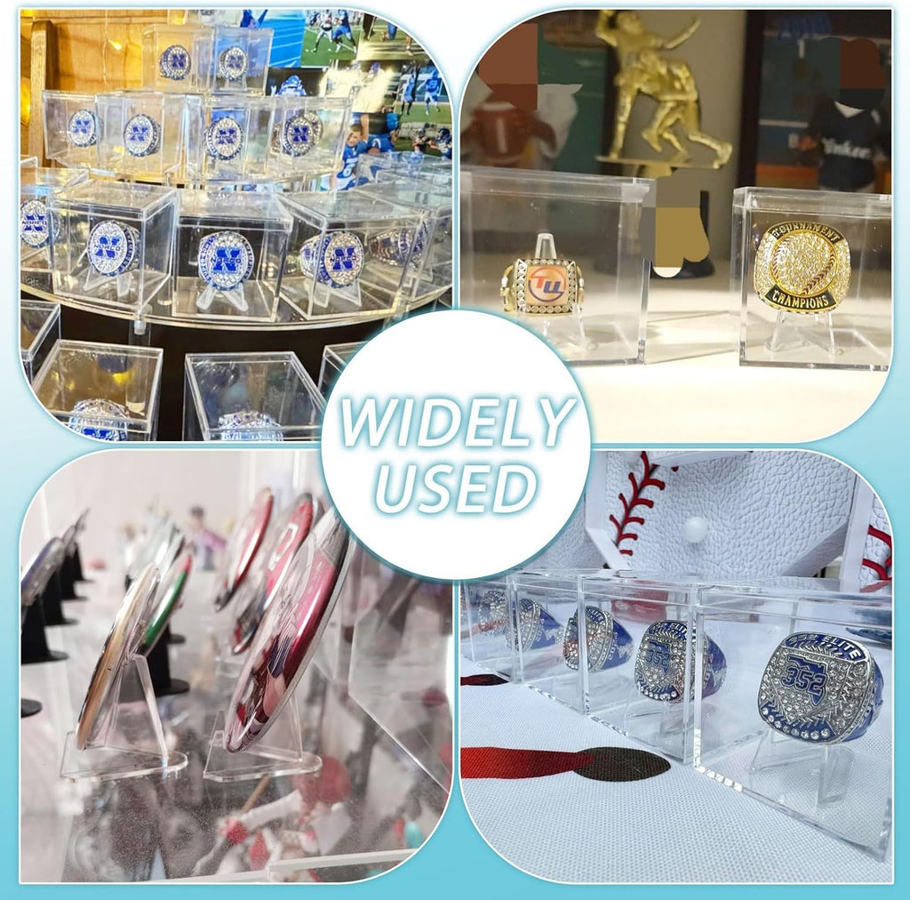 9 Packs Championship Ring Display Case Clear Small Showcase with Stands for Baseball Softball Championship Rings Cheer Leading Rings 2.17 Inch