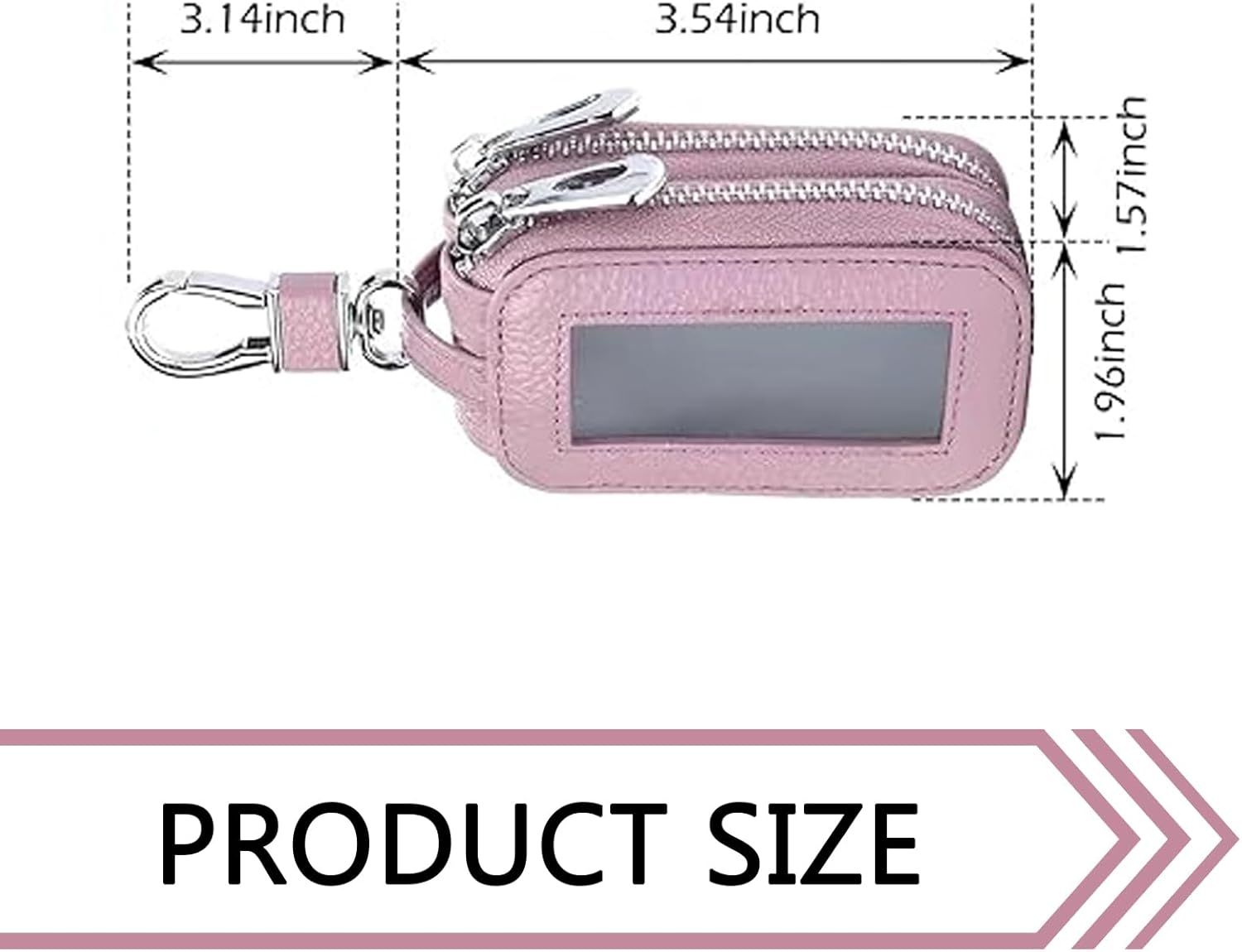Car Key Fob Case, Double-layer Remote Key Storage Bag with Zipper Closure and Lanyard, for Men Women (Pink)