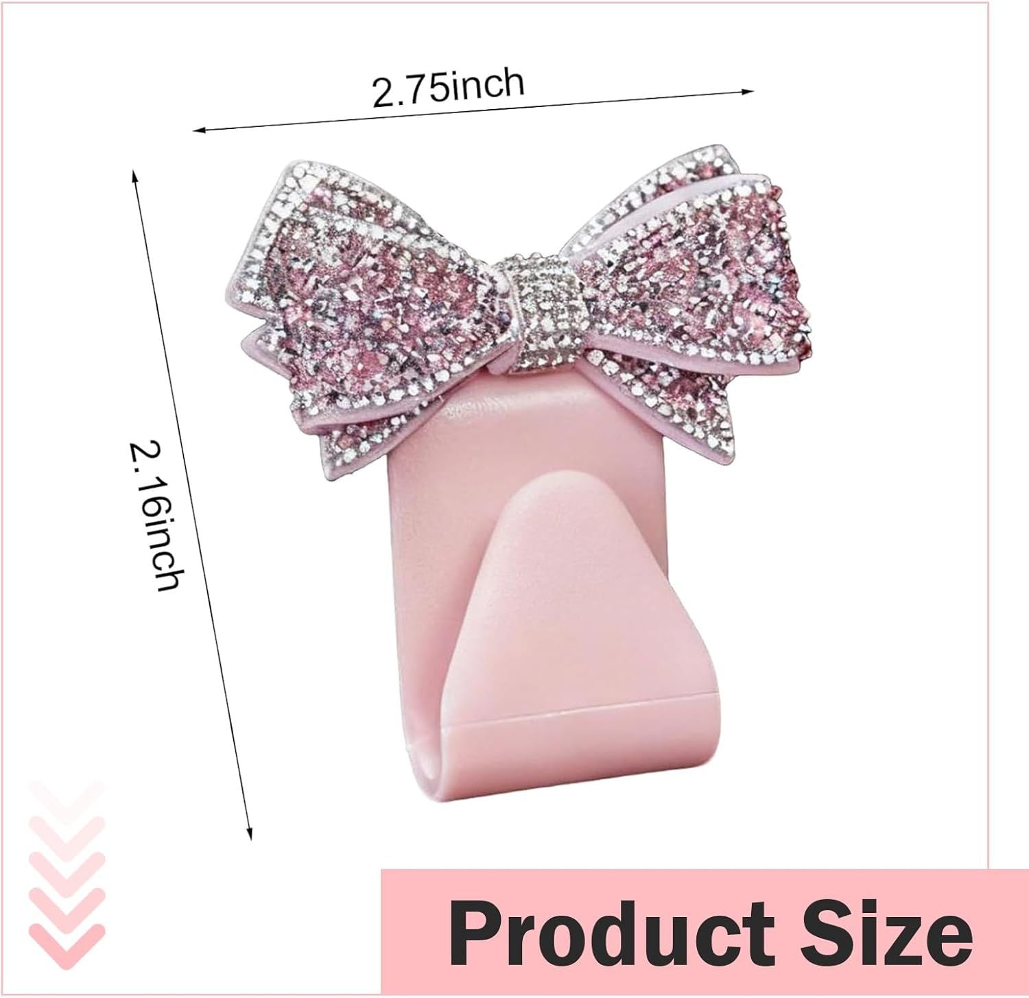 2 PCS Car Bling Seat Headrest Hooks, 3D Butterfly Bow Rhinestone Decoration Hook, Multi-function Storage Hanger for Purses and Bags, Cute Organizer for Car Rear Seat (Pink)