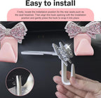 2 PCS Car Bling Seat Headrest Hooks, 3D Butterfly Bow Rhinestone Decoration Hook, Multi-function Storage Hanger for Purses and Bags, Cute Organizer for Car Rear Seat (Pink)