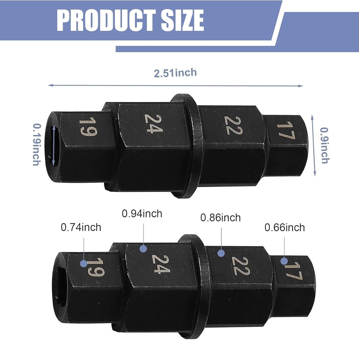Motorcycle Hex Axle Tool, 0.66" 0.74" 0.86" 0.94" 4 Sizes Allen Axle Spindle Socket Adapter Tool, Anti-rust Non-slip Socket Removal Wrench, for Motorcycle Front Wheel (Black)