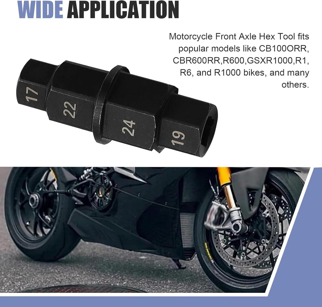 Motorcycle Hex Axle Tool, 0.66" 0.74" 0.86" 0.94" 4 Sizes Allen Axle Spindle Socket Adapter Tool, Anti-rust Non-slip Socket Removal Wrench, for Motorcycle Front Wheel (Black)