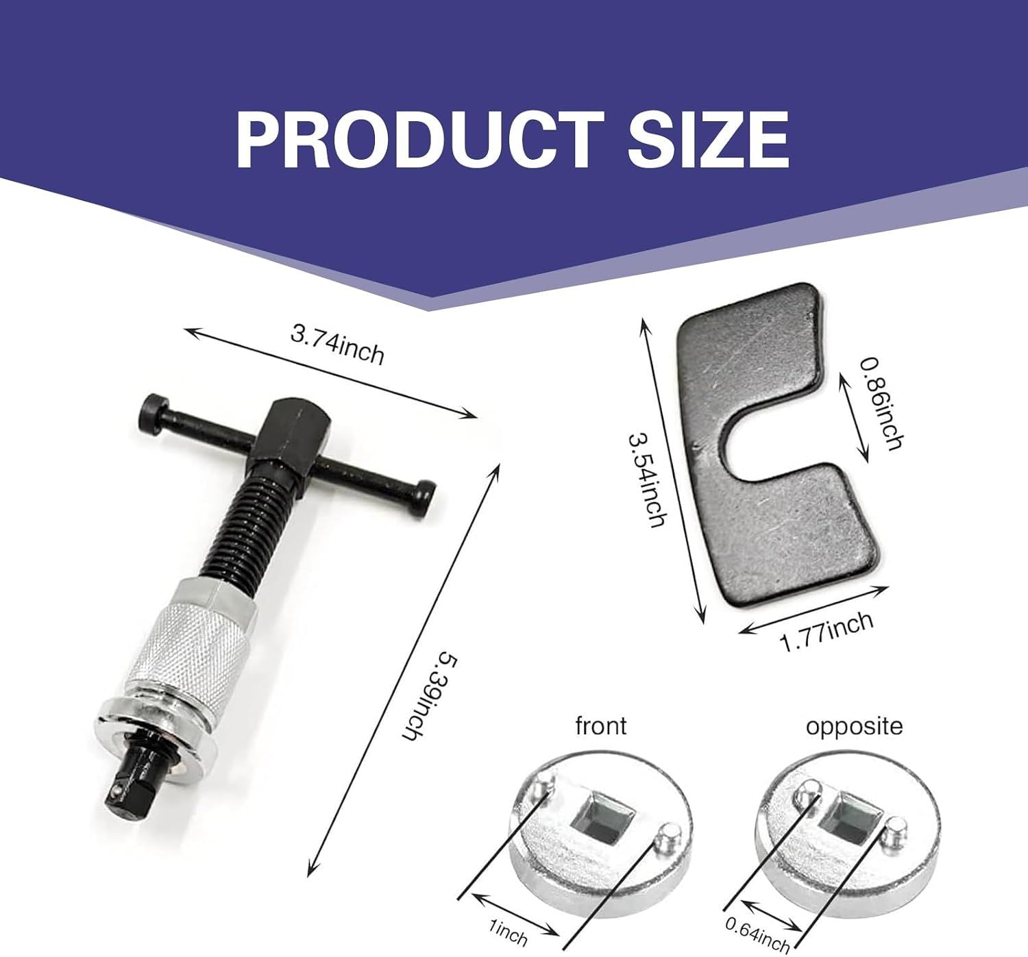 Car Brake Pad Replacement Tool, Disc Brake Caliper Compression Tool Kit, Anti-rust Piston Rewind Device with 2 Adapters and C-shaped Plate, Universal Repair Accessory for Cars (Silver)
