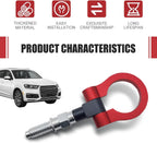 Car Front Bumper Tow Hook, Screw-on European Threaded Racing Style D-ring, Alloy Anti-rust Trailer Recovery Towing Hook, Modification Accessory for Most Car Truck SUV (Red)