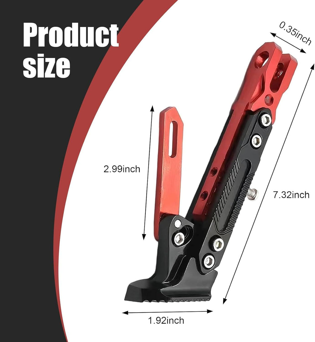 Motorcycle Kickstand, Anti-slip Height Adjustable Side Stand, Cool Anti-rust Modified Parking Foot Support, Universal Exterior Accessory for Scooter E-bike Motorbike Motocross (Red)