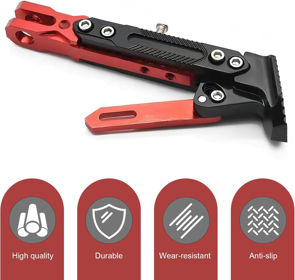 Motorcycle Kickstand, Anti-slip Height Adjustable Side Stand, Cool Anti-rust Modified Parking Foot Support, Universal Exterior Accessory for Scooter E-bike Motorbike Motocross (Red)