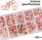 200 PCS Car Copper Crush Metric Washers Assortment Kit, 9 Sizes Flat Sealing Gasket Set, Anti-Leak Heat Resistant Oil Pan Washers, Replacement for Cars Motorcycles (Gold)