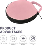 Car CD Case, 20-capacity Oxford Fabric Round Disc Organizer with Reinforced Handle, Waterproof DVD Storage Bag with Transparent Sleeves, Universal Portable CD Organizer for Car Home (Pink)