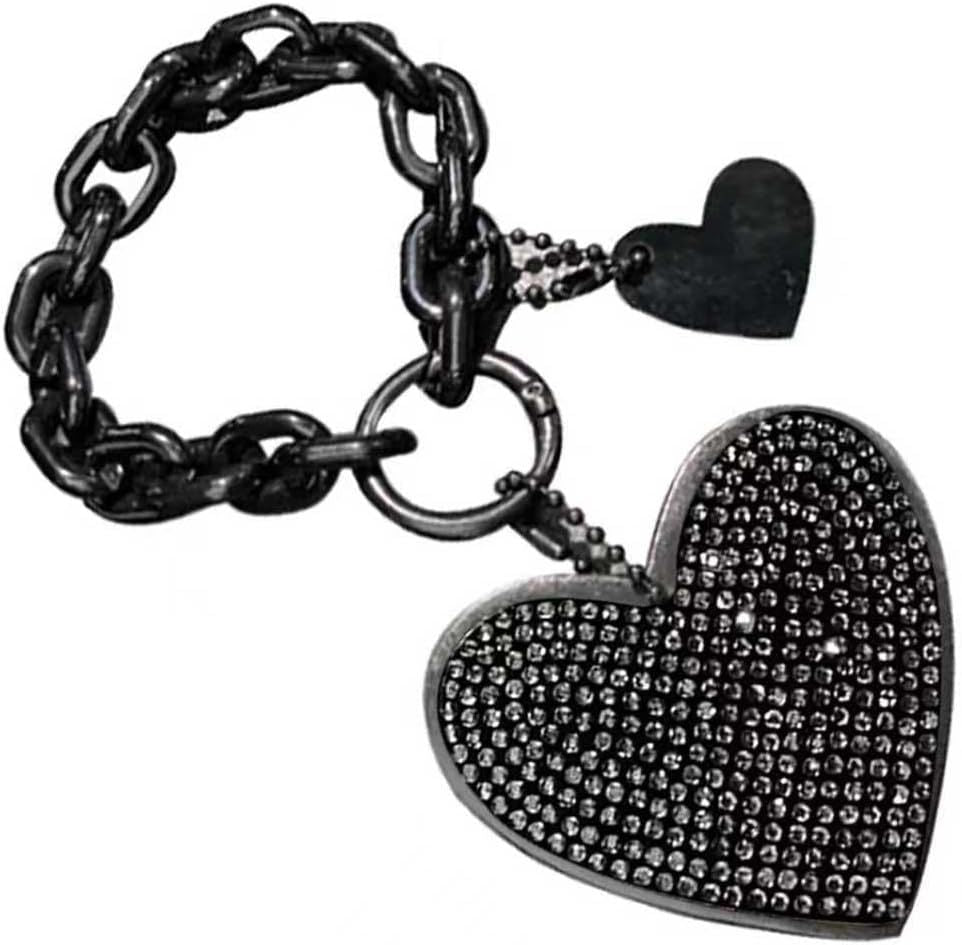 Car Keychain, Heart Key Wristlet Chain, Bling Rhinestone Charm for Handbag Purse Backpack, for Women Girl (Black)