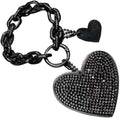 Car Keychain, Heart Key Wristlet Chain, Bling Rhinestone Charm for Handbag Purse Backpack, for Women Girl (Black)