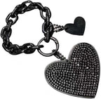 Car Keychain, Heart Key Wristlet Chain, Bling Rhinestone Charm for Handbag Purse Backpack, for Women Girl (Black)