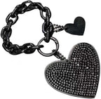 Car Keychain, Heart Key Wristlet Chain, Bling Rhinestone Charm for Handbag Purse Backpack, for Women Girl (Black)