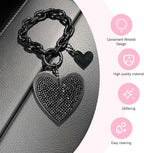 Car Keychain, Heart Key Wristlet Chain, Bling Rhinestone Charm for Handbag Purse Backpack, for Women Girl (Black)