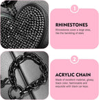 Car Keychain, Heart Key Wristlet Chain, Bling Rhinestone Charm for Handbag Purse Backpack, for Women Girl (Black)