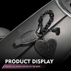 Car Keychain, Heart Key Wristlet Chain, Bling Rhinestone Charm for Handbag Purse Backpack, for Women Girl (Black)