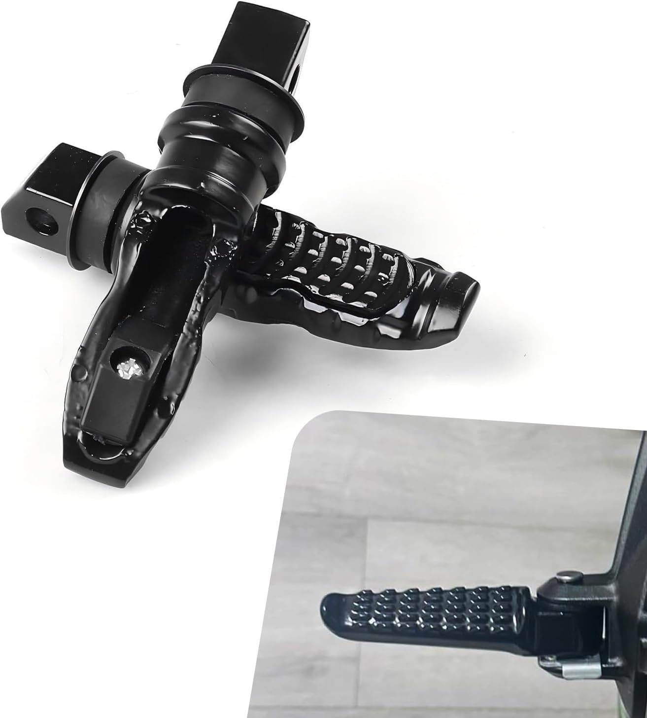 2 PCS Motorcycle Footpegs, Anti-slip Support Rear Foot Pedal with Grooves Texture, Rustproof Anti-bending Passenger Foot Rest Kit, Universal Modified Accessory for Most Motorcycles (Black)
