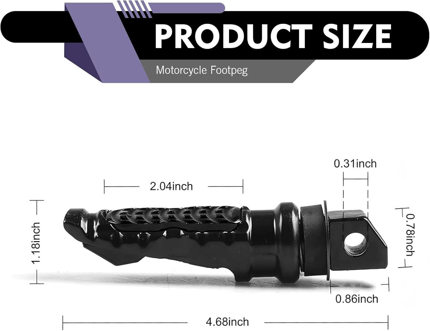 2 PCS Motorcycle Footpegs, Anti-slip Support Rear Foot Pedal with Grooves Texture, Rustproof Anti-bending Passenger Foot Rest Kit, Universal Modified Accessory for Most Motorcycles (Black)