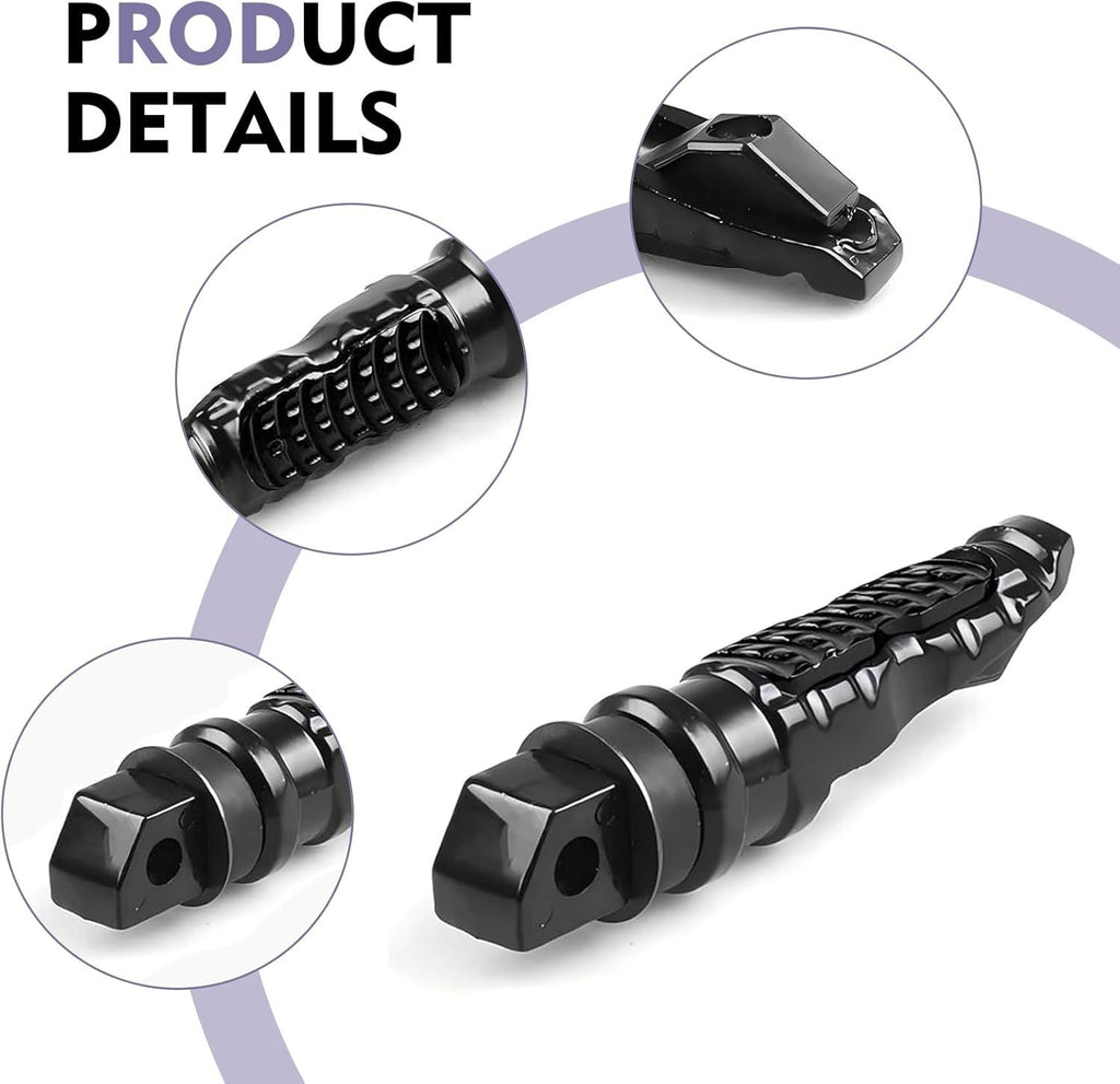 2 PCS Motorcycle Footpegs, Anti-slip Support Rear Foot Pedal with Grooves Texture, Rustproof Anti-bending Passenger Foot Rest Kit, Universal Modified Accessory for Most Motorcycles (Black)
