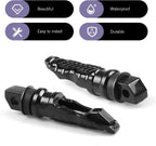 2 PCS Motorcycle Footpegs, Anti-slip Support Rear Foot Pedal with Grooves Texture, Rustproof Anti-bending Passenger Foot Rest Kit, Universal Modified Accessory for Most Motorcycles (Black)