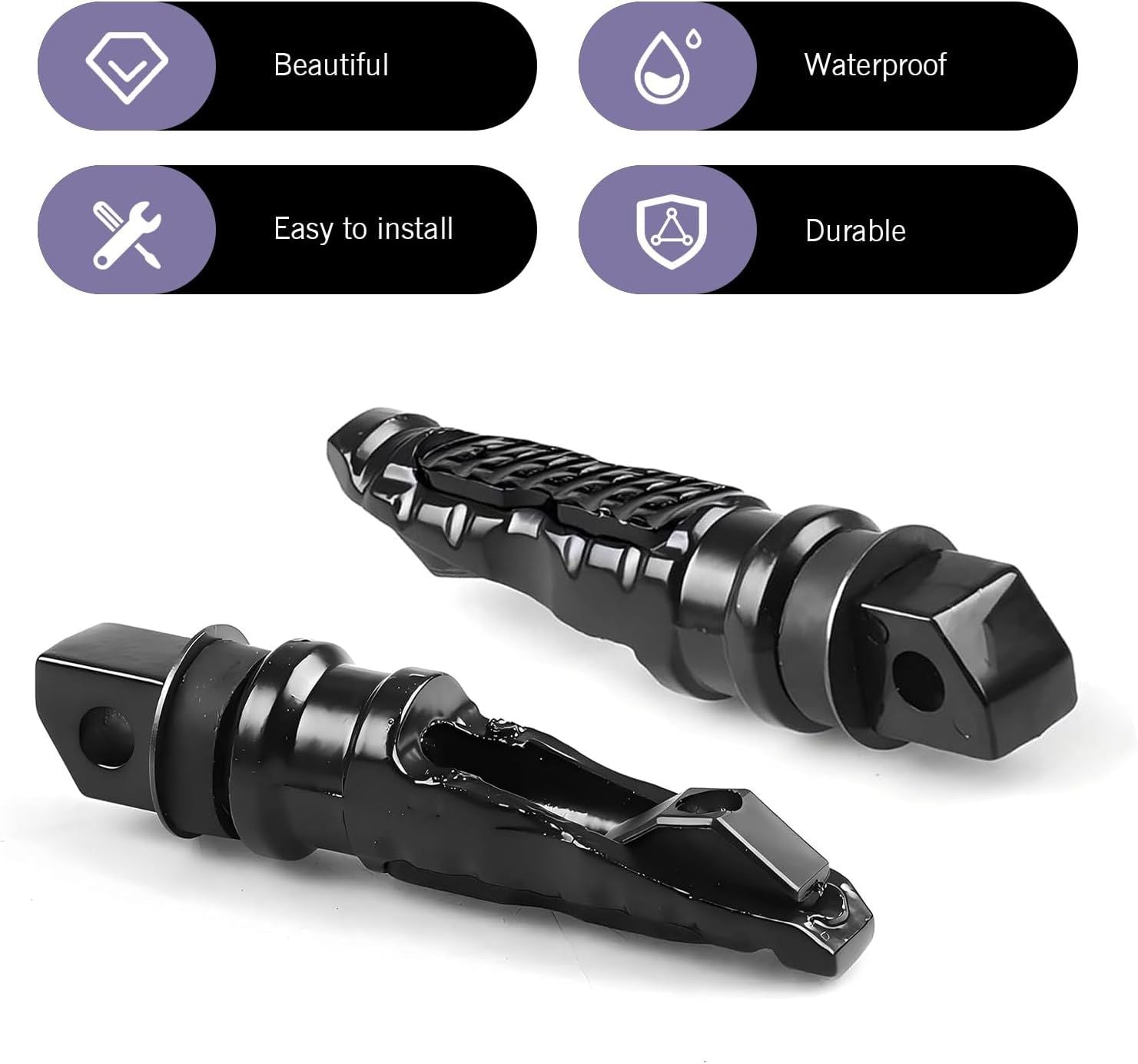 2 PCS Motorcycle Footpegs, Anti-slip Support Rear Foot Pedal with Grooves Texture, Rustproof Anti-bending Passenger Foot Rest Kit, Universal Modified Accessory for Most Motorcycles (Black)