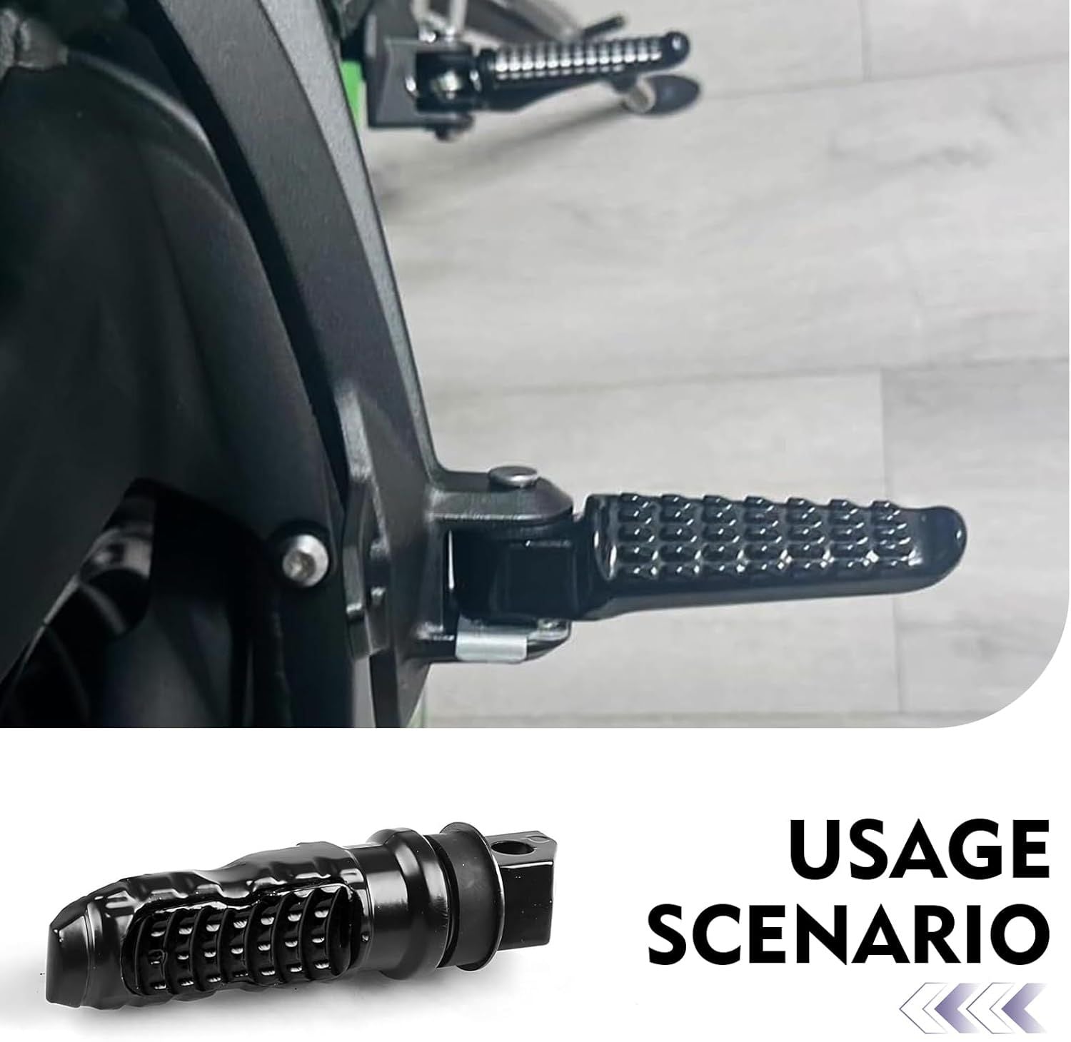 2 PCS Motorcycle Footpegs, Anti-slip Support Rear Foot Pedal with Grooves Texture, Rustproof Anti-bending Passenger Foot Rest Kit, Universal Modified Accessory for Most Motorcycles (Black)