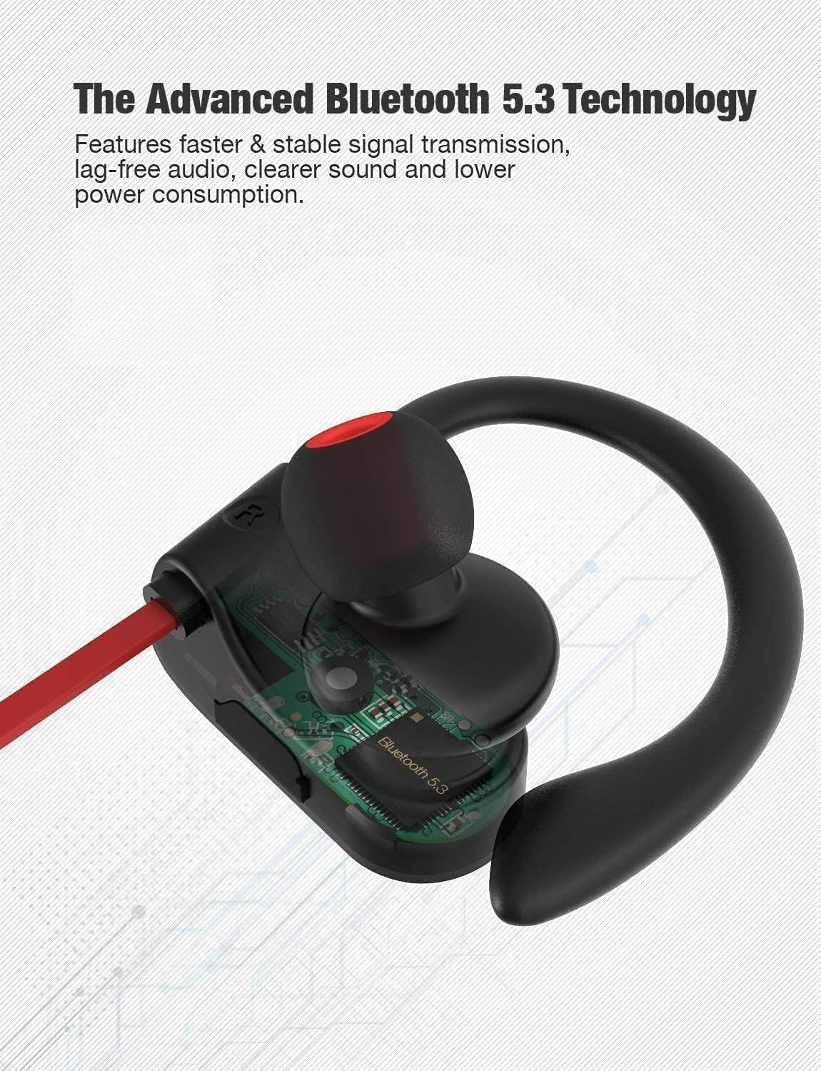 LFS Bluetooth Headphones, Wireless Earbuds IPX7 Waterproof Sports Earphones with Mic HD Stereo Sweatproof in-Ear Earbuds Gym Running Workout 15 Hour Battery Sound Isolation Headsets