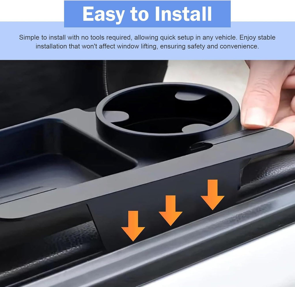 Car Window Storage Holder, Multi-function Cup Holder with Phone Slot & Storage Tray, ABS Anti-scratch Insert Extra Hanging Mount, Interior Organizer for Most Vehicles (Black)