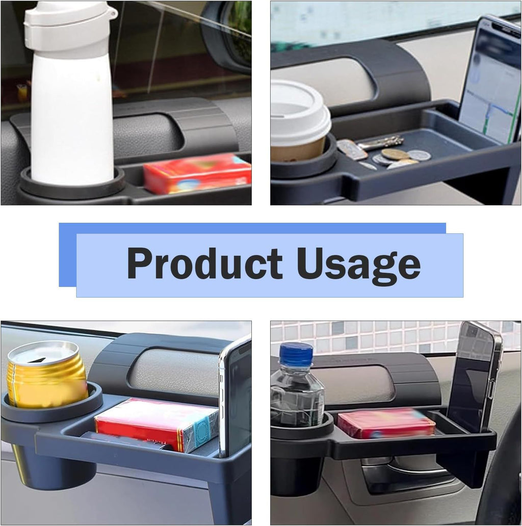 Car Window Storage Holder, Multi-function Cup Holder with Phone Slot & Storage Tray, ABS Anti-scratch Insert Extra Hanging Mount, Interior Organizer for Most Vehicles (Black)